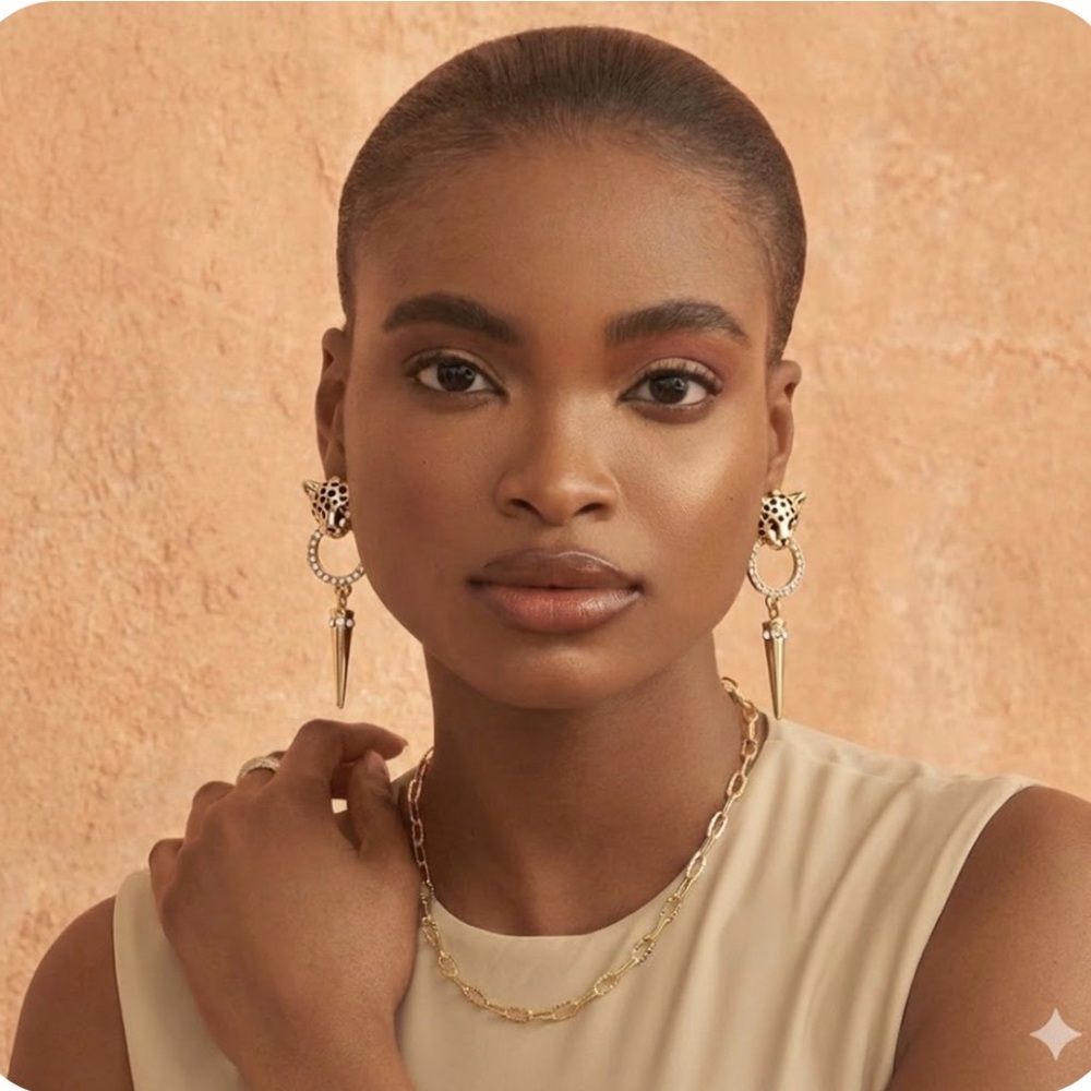 Gold Leopard Head Drop Earrings